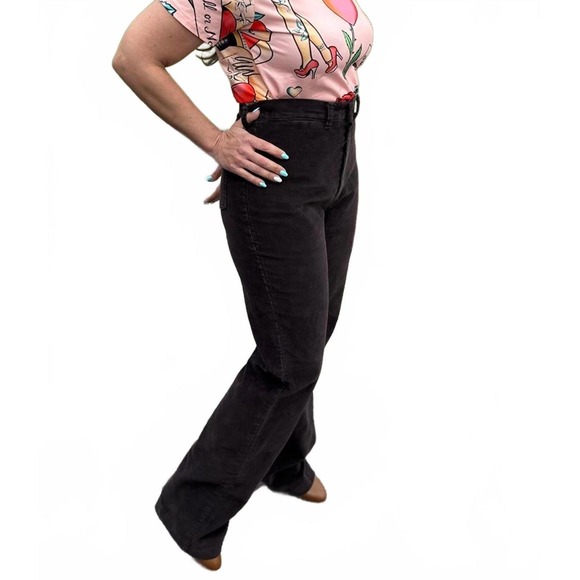 Vintage 60s Body Lingo High Rise Wide Leg Brown Corduroy Pant Slim SIZE M - Picture 4 of 5